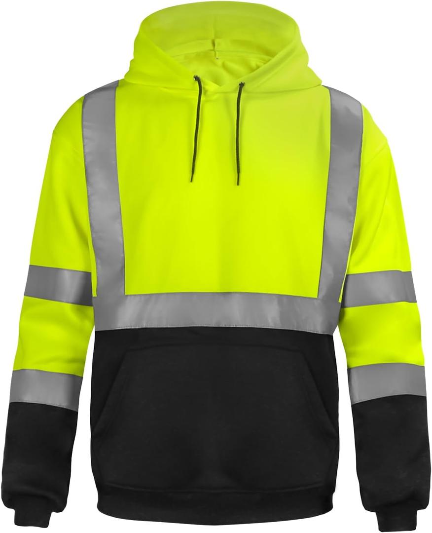 sesafety Class 3 High Visibility Sweatshirt for Men,Hooded Pullover,Hi-Vis Safety Hoodie Pullover Sweatshirt,Reflective Safety with Black Bottom (Yellow-203, 4XL)