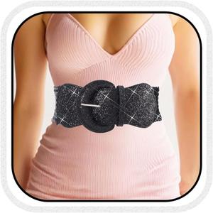 BODIY Black Sequin Wide Belt Glitter Stretch Dress Belt Sequins Cinch Belt Waist Belt for Women