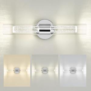 kudos Modern Sconces Wall Lighting, LED Bathroom Vanity Light Fixtures with Crystal Bubble and Clear Glass, 3000K/4500K/6000K Adjustable, KDVL05-CH-2 (1 Pack)