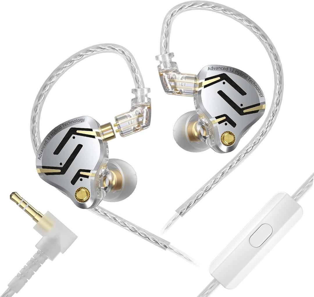 KZ ZS12 PRO 2 in Ear Monitor,1DD+5BA Hybrid Wired Earbud,IEM Earphones,Gaming Earbuds,HiFi Deep DASS IEM for Gaming,KZ Earbuds with 2PIN Cable for Audiophile (with Microphone, Silver)