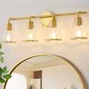 Gold Vanity Light 4 Light Bathroom Vanity Light Fixtures Over Mirror with Clear Glass Shade, 30 Inch Lights for Bathroom Modern Wall Sconce Lighting (Exclude E26 Bulb)