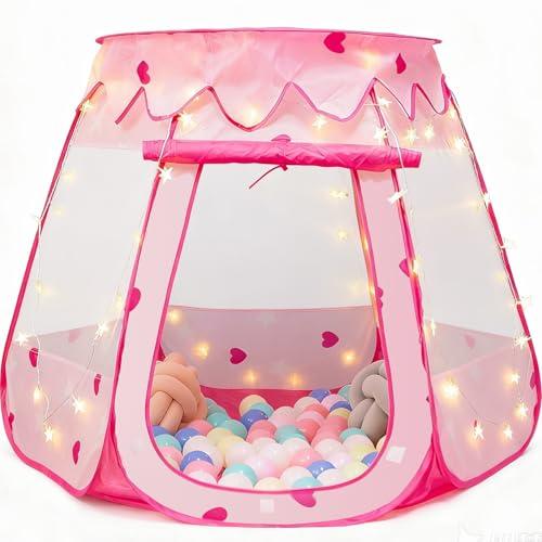 Crayline Pop Up Princess Tent with Star Light, Toys for 1 2 3 Year Old Girl Birthday Gift, Baby Girl Toys, Ball Pit for 12-18 Months Toddler Gift, Easy to Pop Up and Assemble(Pink)