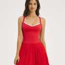 QINSEN Womens V Neck Pleated Tennis Dresses Built in Shorts Cross Back Sleeveless Athletic Dress with Pockets (Red, L)