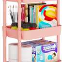 Laiensia 3-Tier Rolling Cart with Wheels,Multifunction Utility Storage Carts, Kitchen Storage Organizer,Mobile Shelving Unit for Bathroom,Laundry,with Classified Stickers,Pink