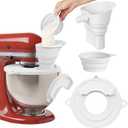 Silicone Bowl Cover with Flour Funnel for Kitchen Aid Mixer, Kitchenaid Bowl Cover for KitchenAid 4.5-5 Qt, Foldable Kitchen Funnel and Silicone Cup,Dishwasher Safe,White