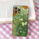 for iPhone 16 Pro Case for Women, Aesthetic Van Gogh Butterflies and Poppies Case, Soft TPU Flower Shockproof Protective Cover