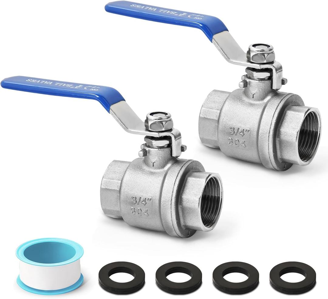 3/4'' Female NPT Ball Valve 304 Stainless Steel Full Port Threaded,Heavy Duty Shut Off Valve for Compressed Air,Water,Oil,Gas with Blue Handle,7PCS