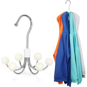 TOPIA HANGER Hoodie Hangers with 6 Wood Balls, 360Swivel Purse Hanger, Scarf Hanger, Closet Hooks, Handbag Organizer, Bra Hanger, Accessory Organizers for Scarf, Tanktop, Hat, Hoodie CT56W (1-Pack, White)