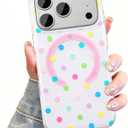 UEEBAI Polka Dot Magnetic Case for iPhone 17 Pro, Cute Polka Dot Phone Case for Aesthetics Cover Compatible with Magsafe Soft Slim Phone Cover for Women Girls - Colorful