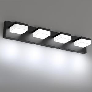 IZORRO LED Bathroom Vanity Light Fixtures, 4-Light Matte Black Modern Acrylic Bathroom Wall Lighting Fixtures Over Mirror (Cool White 6000K) IP44