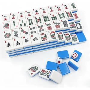 American Mahjong Tile Set, 166 Blue Tiles with Two Dices, Mahjong Tile Game for Four Players (1.2’’x0.9’’x0.51’’)