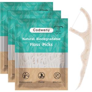 Biodegradable Dental Floss Picks 300 Count, Vegan Plant Based Handle,Eco Friendly Tooth Flossers Toothpick Soft Cleaning for Kids and Adult on Gums(300)