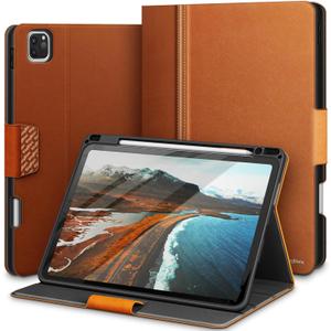 KingBlanc PU Leather Case for iPad Pro 11 inch 4th/3rd/2nd/1st Generation | 2022/2021/2020/2018 Cover with Pencil Holder, Multi-Angle Stand for Viewing/Typing, Magnetic Closure, Auto Sleep/Wake, Brown