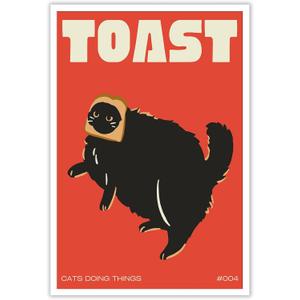 DVBOCS Funny Black Cat Canvas Wall Art Cat Doing Toast Poster Funky Pet Animal Print Decor For Home Kitchen Dining Room 16x24in Unframed