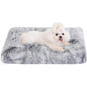 Bedfolks Waterproof Crate Bed, Plush Dog & Cat Bed with Removable Washable Cover, Faux Fur Kennel Pad, 23"x18", Dark Grey