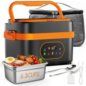 Cordless Electric Lunch Box for Adults, 6.3-Cup Rechargeable Self Heating Lunch Box with Scheduled Heating & Automatic Keep Warm, Portable Food Warmer for Work, Office, Travel & Outdoor Use