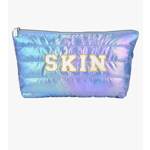 Hiroyuki Iridescent Makeup Bag, 14 inches Cosmetic Bag, Large Capacity Travel Pouch (Skinl, blue)