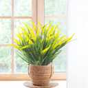 Grunyia 10 Bundles Artificial Plants Outdoor Fake Grass with Flowers UV Resistant Greenery Garden Porch Window Box Decorating (Yellow)
