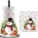 Snowman Christmas Paper Towel Holder, Iron Christmas Decorations Indoor with Round Base, Snowman Decorations for Home, Xmas Paper Towel Holder Stand Accessories for Bathroom Kitchen Dining, 2 PCS