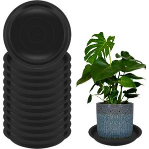 12 Pack 12 Inch Round Plant Saucers for Less 10 Inch Pot Indoors Outdoors Plant Trays for Pots Planter Saucer Plastic Drip Tray Planter Water Tray (Black, 12"(12pcs))