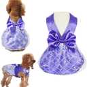 Dog Dress, Puppy Outfits for Small Dogs Girl, Cute Doggy Skirt, Breathable Pet Dress with Bow Tie, Dog Party Costume, Purple S