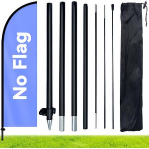 6.6FT Feather Flag Pole Kit with Ground Spike, Aluminum Alloy Flagpole with Fiberglass Top Pole, Fits 1.6x6.6FT / 1.6x6.1FT Feather Flags, Portable Lightweight Pole for Outdoor Business Advertising, No Flag