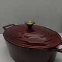 La Cuisine Enameled Cast Iron Oval Dutch Oven Casserole Dish Pot with Lid 5 QT Internal Matte Black Enamel Coating, Cranberry, Gold-Plated Stainless Steel Lid Handle, Oven Safe