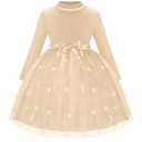 Luckrizyy Girls Dress Velvet Long Sleeve Tutu Dress Kids Sparkly Sequin Tulle Holiday Party Casual Princess Dresses 3-8Y Apricot (Beige)