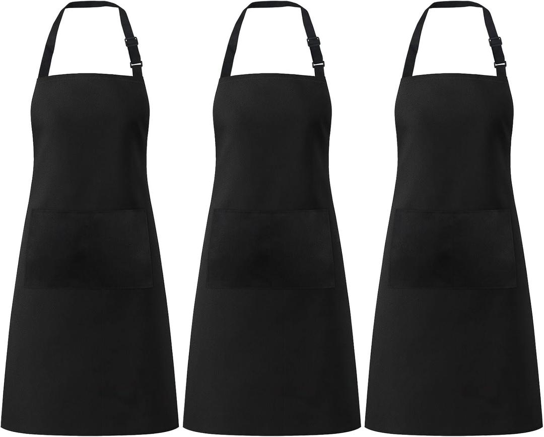 3 Pack Black Aprons for Women with Pockets, Adjustable Water Resistant Cooking Apron Unisex Bib for Chef Men and Women