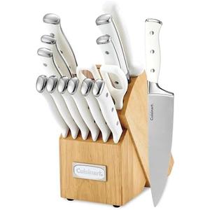 Cuisinart 15-Piece Knife Set with Block, High Carbon Stainless Steel, Forged Triple Rivet, White, C77WTR-15P Cuisinart 15-Piece Knife Set with Block, High Carbon Stainless Steel, Forged Triple Rivet, White, C77WTR-15P