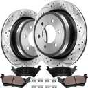 Rear Drilled and Slotted Brake Pads and Rotors Kit Ceramic Automotive Replacement Brake Kits Vented 13.70 Inch Compatible for Ford F150 Lobo 2012-2020 w/Manual Parking Brake (10 Pcs)