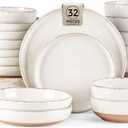 AmorArc Ceramic Dinnerware Sets with Pasta Bowls for 8, Handpainted Plates and Bowls Set with Rustic Terracotta Underside, Scratch Resistant Dishes Set, Dishwasher & Microwave Safe, 32 Pcs