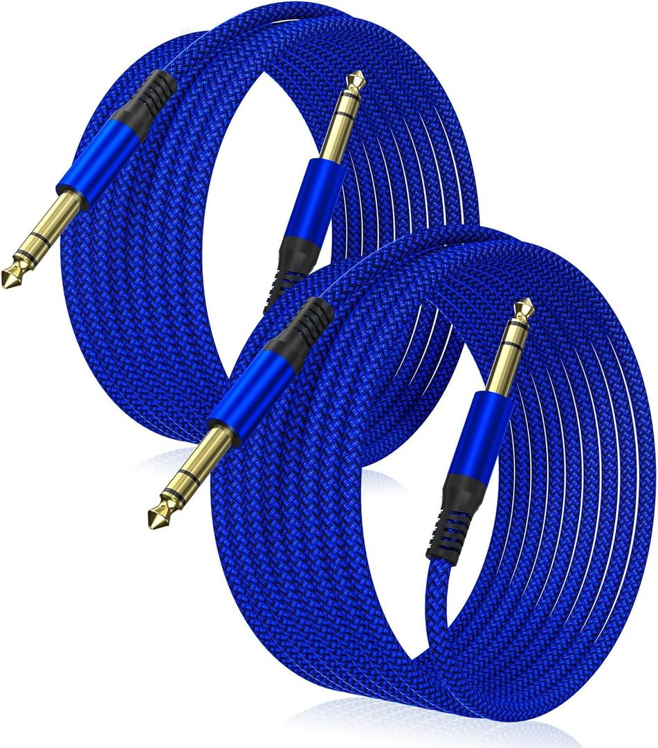 Elebase 1/4 Inch TRS Instrument Cable 10ft 2-Pack,Straight 6.35mm Male Jack Stereo Audio Interconnect Cord,6.35 mm Balanced Line for Electric Guitar,Bass,Keyboard,Mixer,Amplifier,Amp,Speaker,Equalizer (Blue)