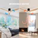Wood Flush Mount Ceiling Fan with Light,52 inch Low Profile Modern Ceiling Fans for Outdoor/Patios/Bedroom/Office,3 color light,6 Speed,DC Motor,Wood and Modern Matte Black