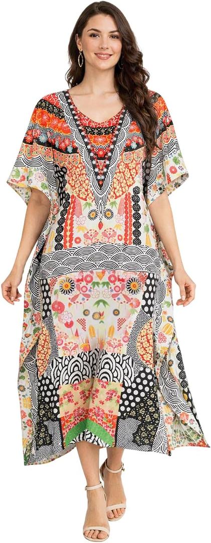 Miss Lavish London Short Caftan Beach Dress, Plus Size African Kaftan, Womens Resort Wear, Cruise, Caribbean Vacation Coverup