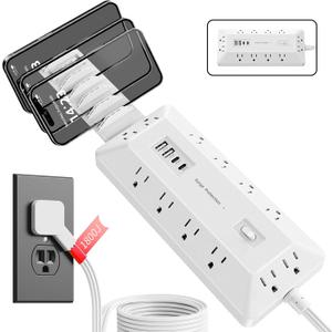 Surge Protector Power Strip with USB Ports (PD 20W), 6 Ft Extension Cord with Multiple Outlets, Flat Plug Outlet Extender for Home, Office, Dorm Room