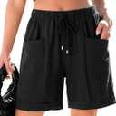 SHEWIN Bermuda Shorts for Women Casual High Waisted 5 Inch Inseam Womens Linen Shorts Lightweight Cargo Womens Summer Pants, XL, Black