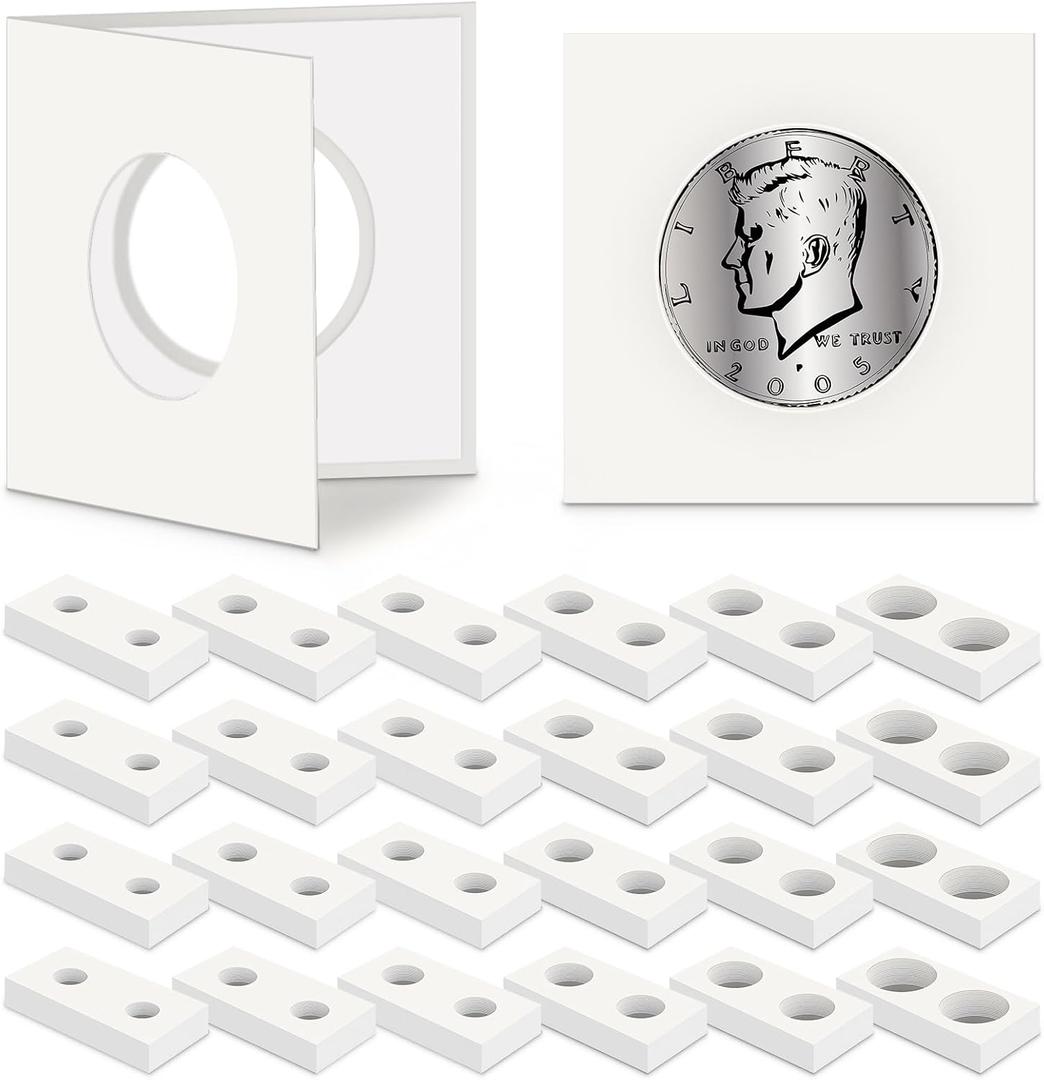 Outus 300 Self Adhesive Coin Holders, Cardboard 2" x 2" Holders, Many Assorted Sizes Coin Flips Collection Supplies Collecting Cardboard Accessories for Collectors (6 Size)