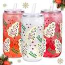 Ciaell 16PCS Christmas Tree Plastic Cups - 16oz Can Shaped Drinking Glasses - Disposable Beer Glasses with Lids and Straws for Coffee Cocktail Soda Boba Smoothie Christmas Party Gift