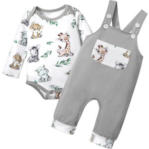 Baby Boy Clothes Long Sleeve Animal Plaid Romper + Overalls Infant Boy Clothes 2PCS Fall Winter Outfits (12-18 Months) Baby Boy Clothes Long Sleeve Animal Plaid Romper + Overalls Infant Boy Clothes 2PCS Fall Winter Outfits (12-18 Months)
