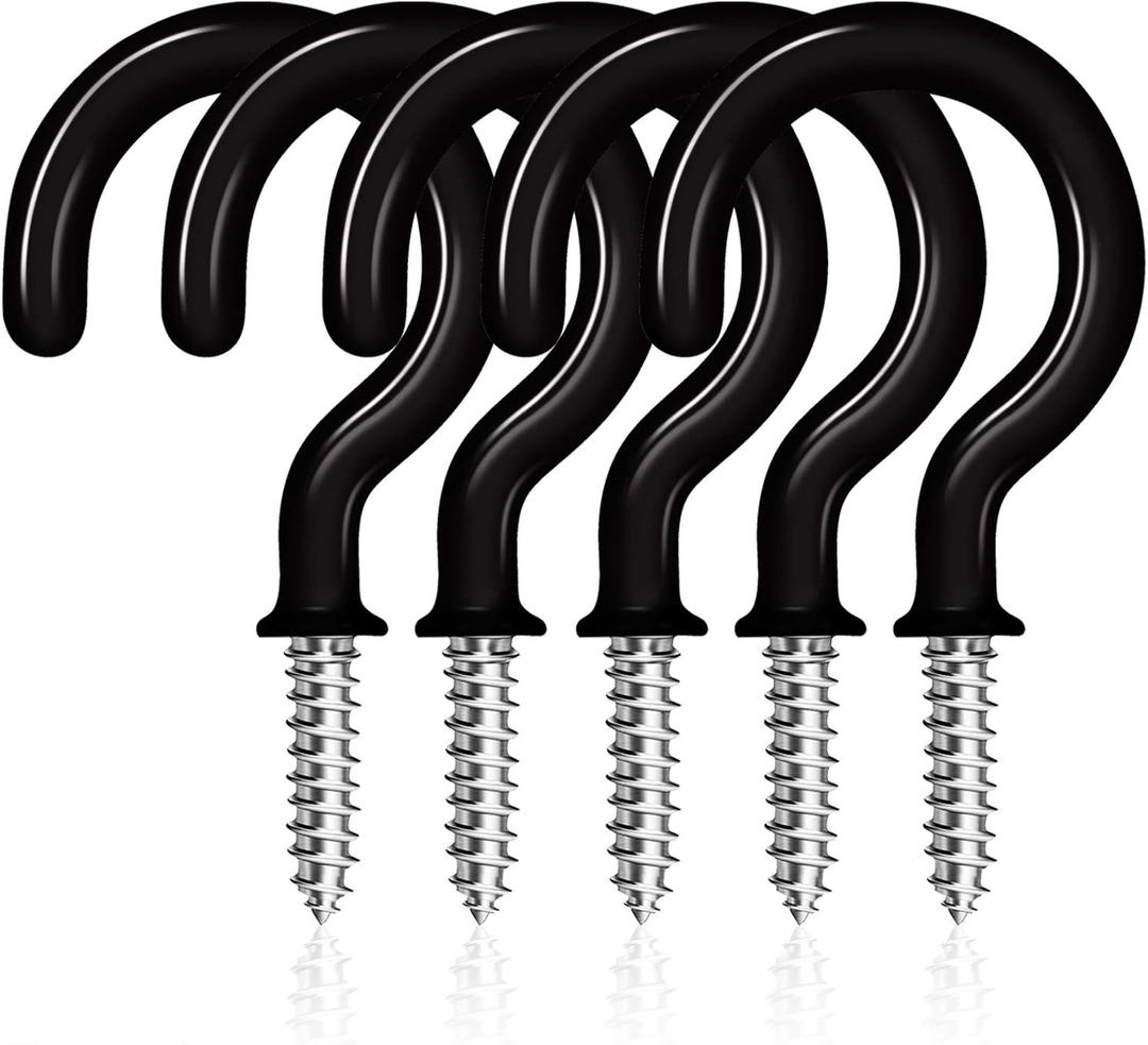 50 Pack Ceiling Hooks, 1-1/4 Inch Vinyl Coated Screw-in Hooks Hanging Plants & Flower Baskets, Multi-Function Cup Hooks for Indoors Outdoors - Black