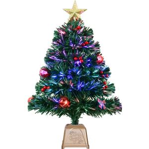 24inch Green Fiber Optic Christmas Tree,Prelit Artificial Tabletop Christmas Tree,Star,Butterfly and Ball Ornaments for Best Holiday Home Decorations,2 Foot