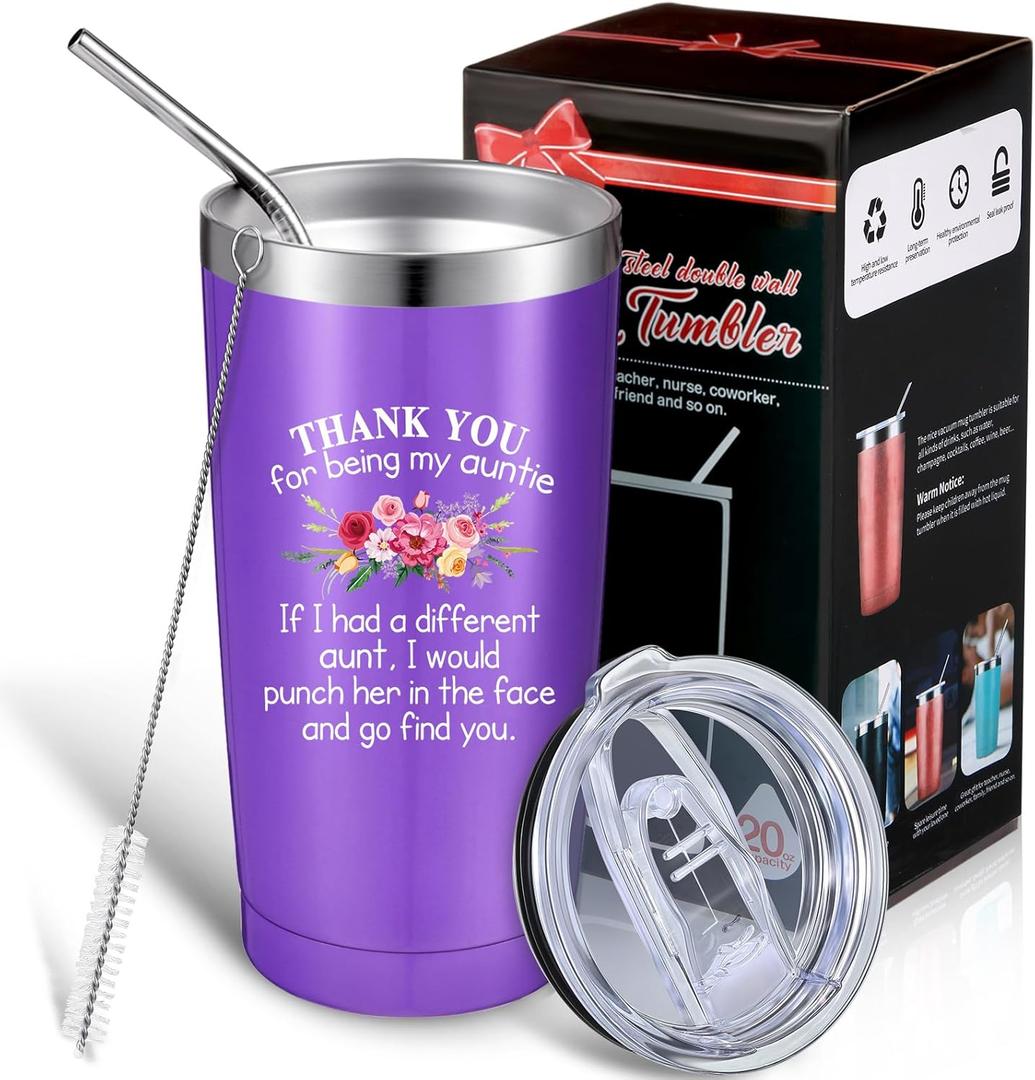 Geiserailie Christmas Aunt Gifts, Aunt Gifts, Aunt Ever Tumbler, Funny Birthday Gifts for Aunt, Presents for Aunt from Niece Nephew Sister, 20 oz Insulated Tumbler (Purple)