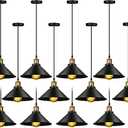 Retisee Black Industrial Pendant Light Vintage Metal E26 Base Hanging Light Rustic Dome Pendant Lamp Fixture Farmhouse Kitchen Hanging Ceiling Lamp for Dining Room Bedroom Hallway Bar (12 Pcs)