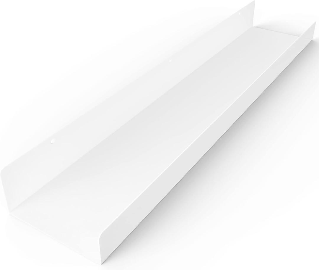 DIY CARTEL Made in USA Floating Metal Wall Shelf Picture Ledge - USA Manufactured Steel - Industrial Heavy Duty Modern Farmhouse Rustic Designed Shelf (24in White)