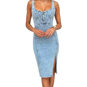 tcoco Denim Dress for Women Sleeveless Side Slit Bodycon Midi Jean Dresses for Women 2024 S