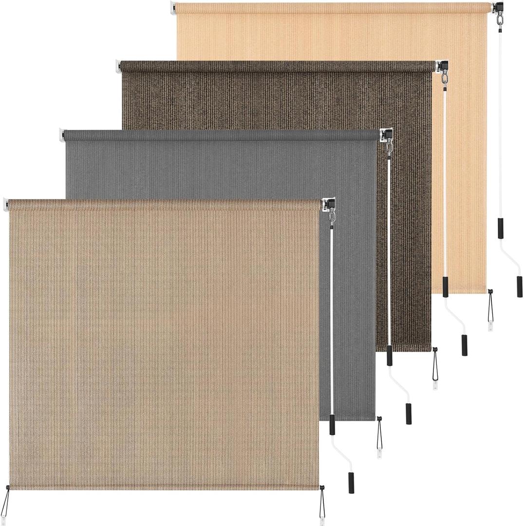Outdoor Roller Shade 5' W x 6' L Cordless Patio Shades Roll Up Outdoors Blinds with UV Protection, Exterior Roller Shades Cloth for Porch Pergola, Walnut