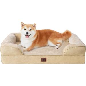 EHEYCIGA Orthopedic Dog Beds for Large Dogs, Waterproof Memory Foam Large Dog Bed with Sides, Non-Slip Bottom and Egg-Crate Foam Pet Couch Bed with Washable Removable Cover, Greige