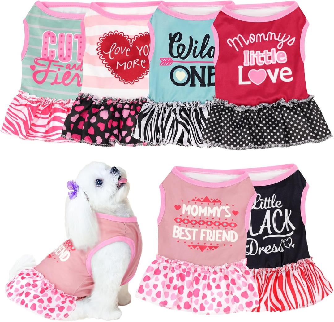 6 Pack Girl Dog Clothes Pet Dress Shirt Female Cute Dog Sundress Puppy Christmas Apparel Clothes Outfits with Ruffles for Pets Cats(Extra Small)