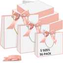 Tosstuki 36 Pack Thank You Gift Bags with Handle 3 Sizes Welcome Bags Thank You Return Gifts with Bow Ribbon for Birthday Party Wedding Bridesmaid(Pink)